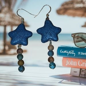 Lava Stars and crystal drops natural stone earrings jewelry by AngecaJewelry